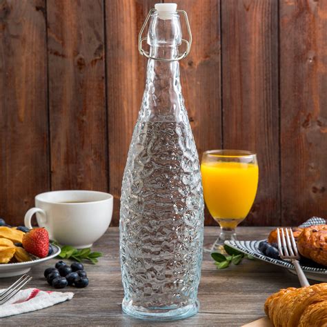 Acopa 32 Oz Textured Glass Water Bottle With Clear Swing Top Lid 6 Case