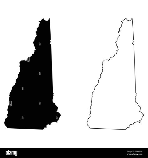 New Hampshire Nh State Maps Black Silhouette And Outline Isolated On A