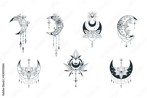 Mystical Floral Moon Collection Spiritual Tattoo Celestial Lotus