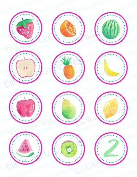 Instant Download Watercolor Fruit Cupcake Toppers Print At Etsy