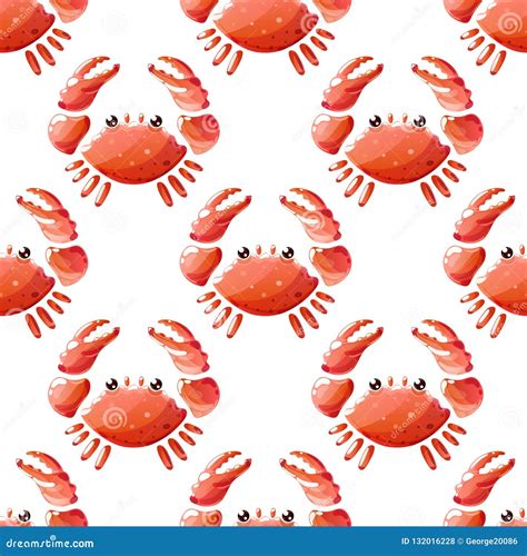 Seamless Pattern With Cute Cartoon Crabs On White Background Stock