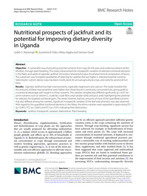 Pdf Nutritional Prospects Of Jackfruit And Its Potential For