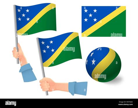 Solomon Islands Flag In Hand Set Ball Flag National Flag Of Solomon Islands Illustration Stock