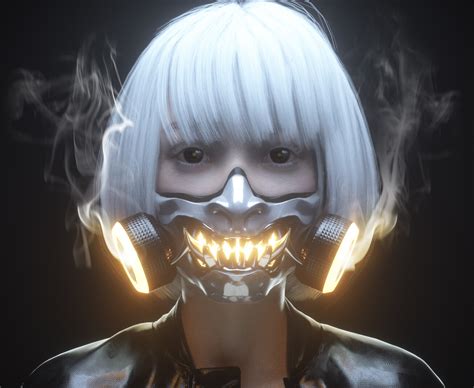 Wallpaper Cyberpunk Mask Face Digital Art Artwork Dark Eyes