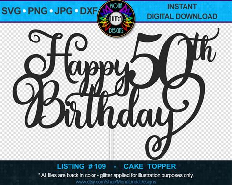 Happy 50th Birthday SVG Cake Topper Birthday Svg Cut File | Etsy UK