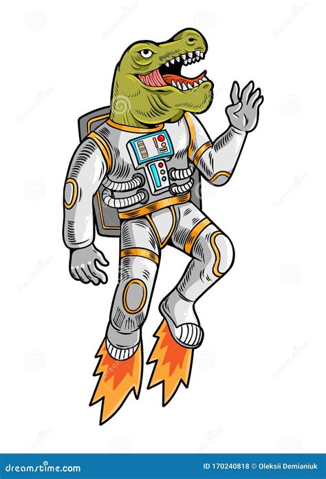 Dino T Rex And Spaceman Play Astro Rock Vector Illustration