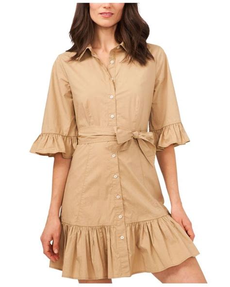 Riley And Rae Cotton Buttoned Tie Waist Dress In Natural Lyst