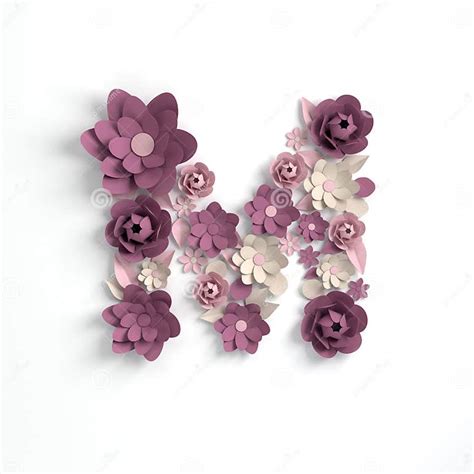 Paper Flower Alphabet Letter M 3d Render Pastel Colored Flowers In