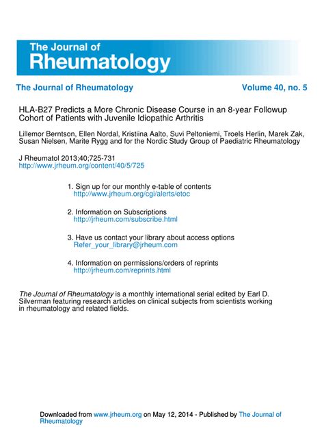 Pdf Op0173 Hla B27 And Classification Of Enthesitis Related Arthritis