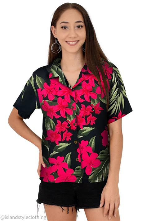 Island Style Clothing Ladies Hawaiian Shirt Floral Leaf Tropical