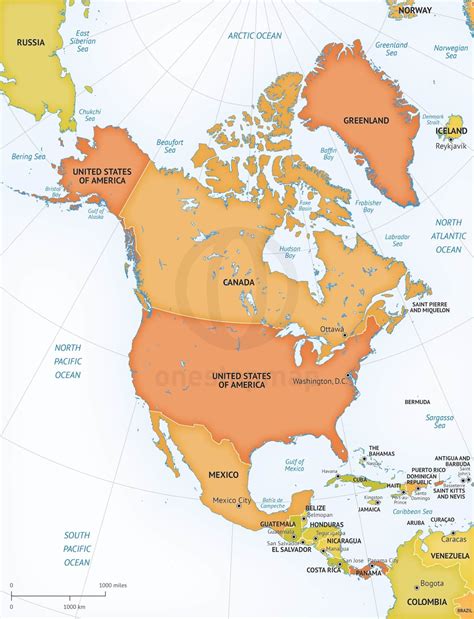 Map Of North America With Countries And Capitals