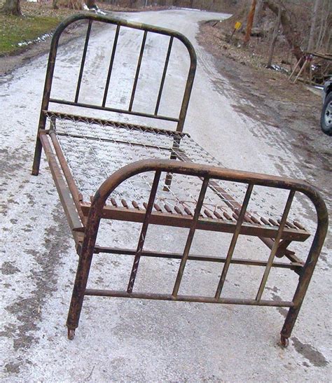 Antique Iron Metal Twin Bed With Original Side Rails And Box Springs Metal Twin Bed Antique