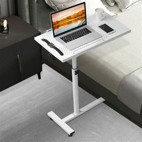 Adjustable Height Laptop Desk Rolling Bedside Table Computer Over Bed