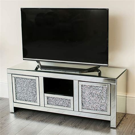 Mirrored Silver Tv Stand Glass Furniture Crystal New Modern Living Room