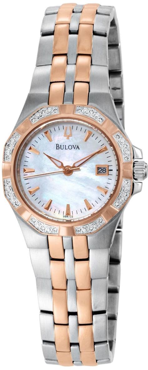 bulova women s 98r133 mother of pearl dial 24 diamonds case bracelet watch diamond watch bezel
