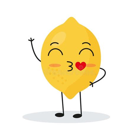 Cute Happy Lemon Character Funny Fruit Emoticon In Flat Style Stock