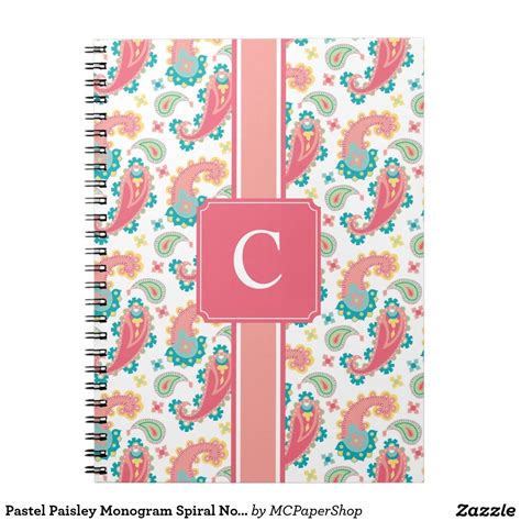 Pastel Paisley Monogram Spiral Notebook Notebook Personalized Ts