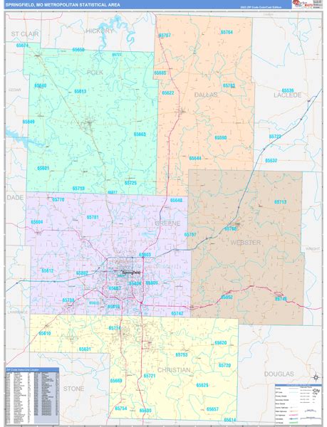 Springfield Mo Metro Area Wall Map Color Cast Style By Marketmaps