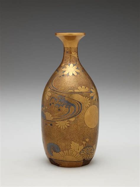 Japan Bottle Lacquered Wood With Maki E Unknown Artist 19th C