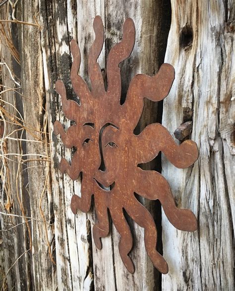 Vintage Rusty Metal Wall Art Smiling Sun Rustic Decor Outdoor Wall Art