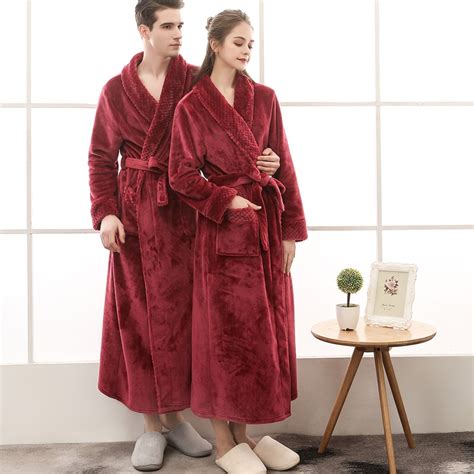 Extra Long Bathrobe Winter Warm Coral Fleece Sleepwear Women Men