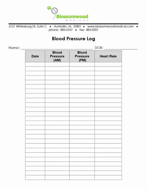 Printable Blood Pressure Logs Paserepublic