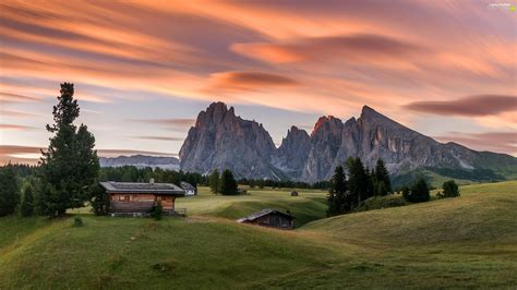 Dolomites Italy Viewes Great Sunsets Trees Val