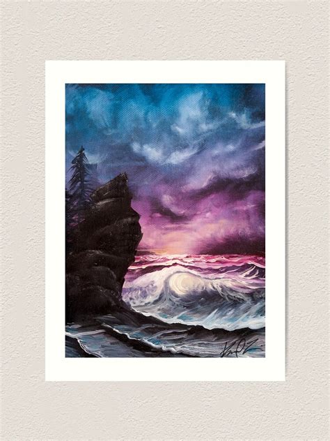 Ocean Sunset Bob Ross Style Seascape Painting Art Print For Sale By