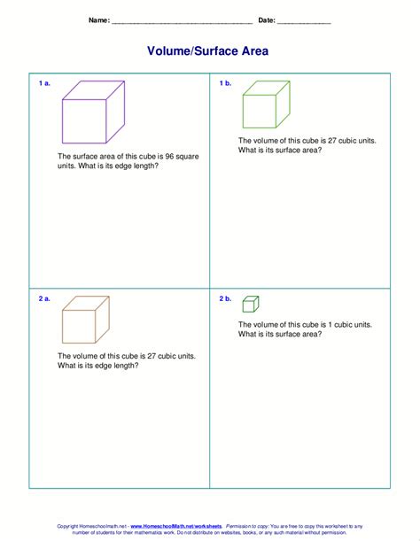 Free Printable Surface Area And Volume Worksheets
