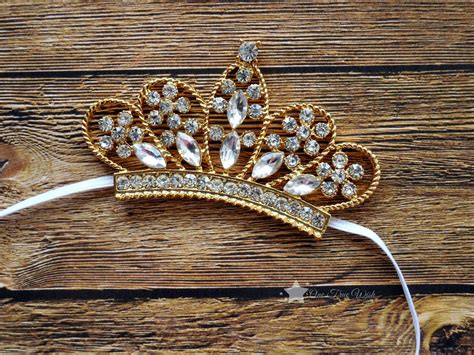 Baby Tiara Crown Elastic Headband Gold Princess Tiara Etsy