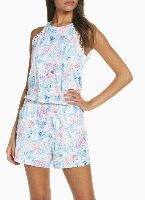 Lilly Pulitzer Lala Romper Crew Blue Tint Sailboats White Lace S For