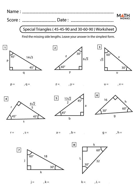 Special Right Triangles 45 45 90 Worksheet