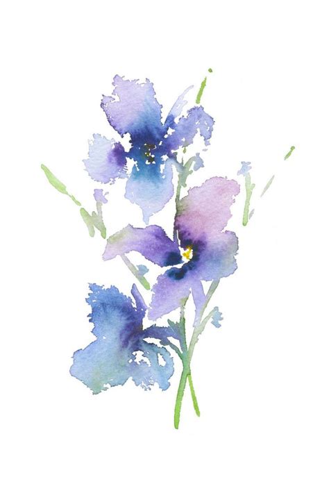 Watercolor Iris Purple Art Floral Print Purple