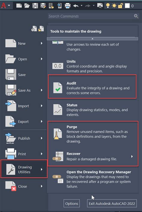 Optimizing Drawing Files In Autocad With Purge Audit Recover