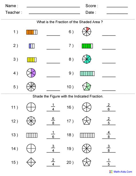 Printable 5th Grade Fractions Practice Worksheet