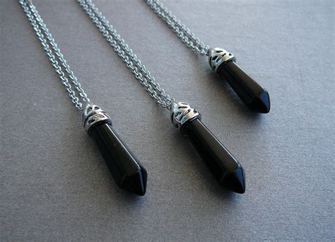 Black Onyx Necklace Black Onyx Pendant Long Necklace Black Etsy