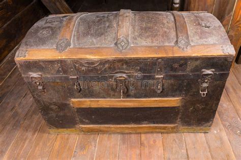 Antique Chest With Key In Lock On Deck Of Ship Stock Image Image Of