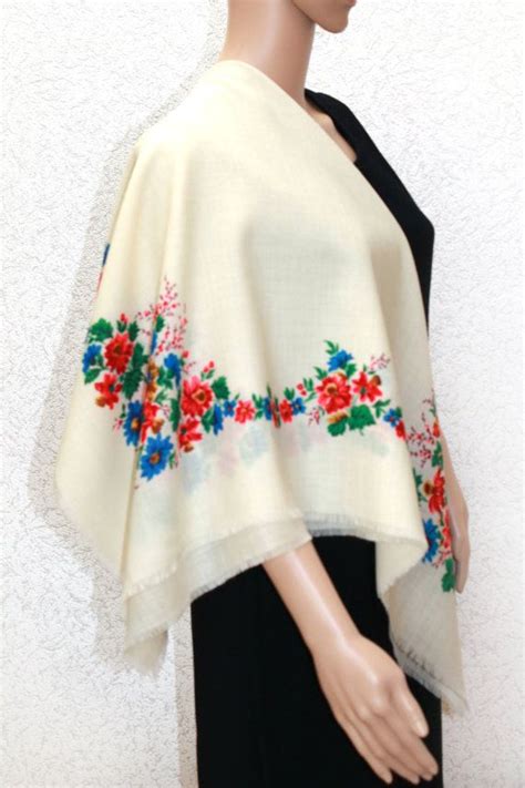 Large Vintage Russian Floral Shawl 80s Ivory Floral Folk Etsy Floral Shawl Vintage Russian