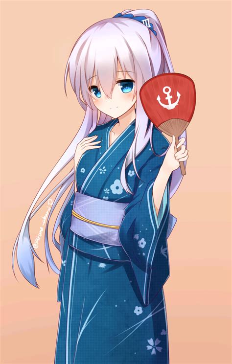 Cute Girl Wears Blue Yukata Animegirl