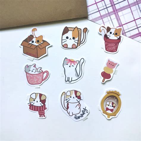 Curious Cats Sticker Pack 3x Cute Cat Stickers Aesthetic Etsy
