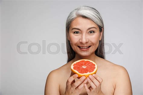 Beauty Portrait Of An Attractive Mature Topless Woman Stock Image