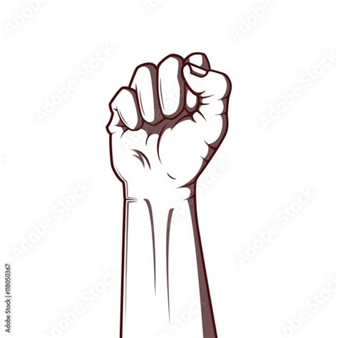 Vector Illustration In Black And White Style Of A Clenched Fist Held