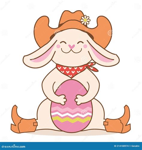 Cowboy Rabbit And Easter Egg Cute Bunny In Cowboy Western Hat And
