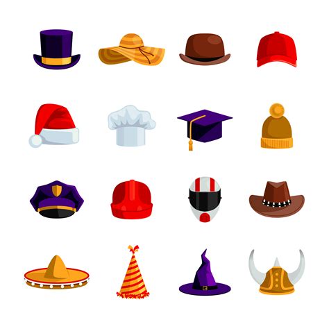 Hats And Caps Flat Color Icons 478673 Vector Art At Vecteezy