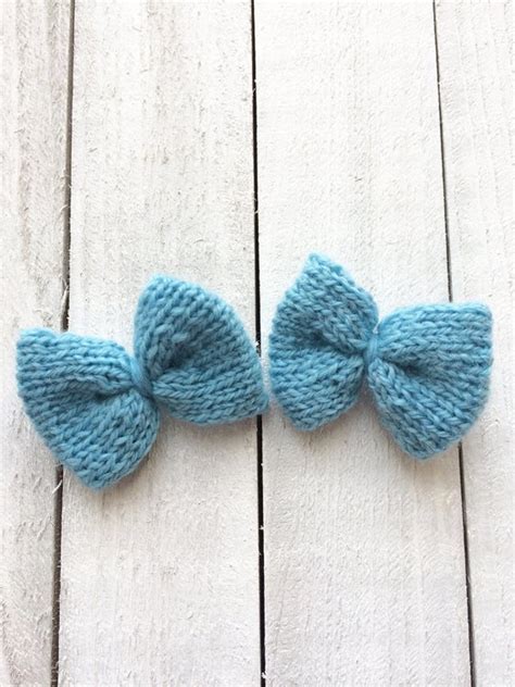 Light Blue Knit Bows Mini Bows Bow Accessories Baby Girl