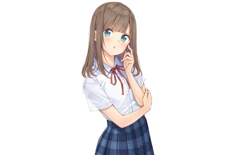 Download 1200x2640 Pretty Anime Girl School Uniform Brown Hair Blue