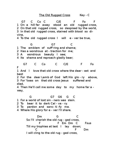 The Old Rugged Cross Lyrics Chords Key C