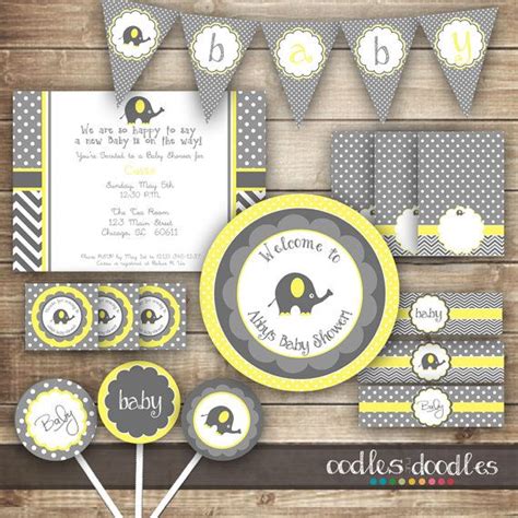 Elephant Baby Shower Chevron And Polka Dots Yellow And By Oandd