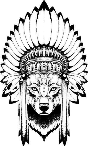 Native American Wolf In Leader Hat Tattoo Design Tattooimagesbiz