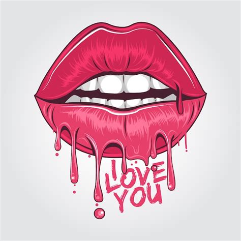 Premium Vector Lips I Love You Kiss Pink Blood